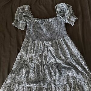 American Eagle Blue Pattern Puff Sleeve Dress - Size Medium